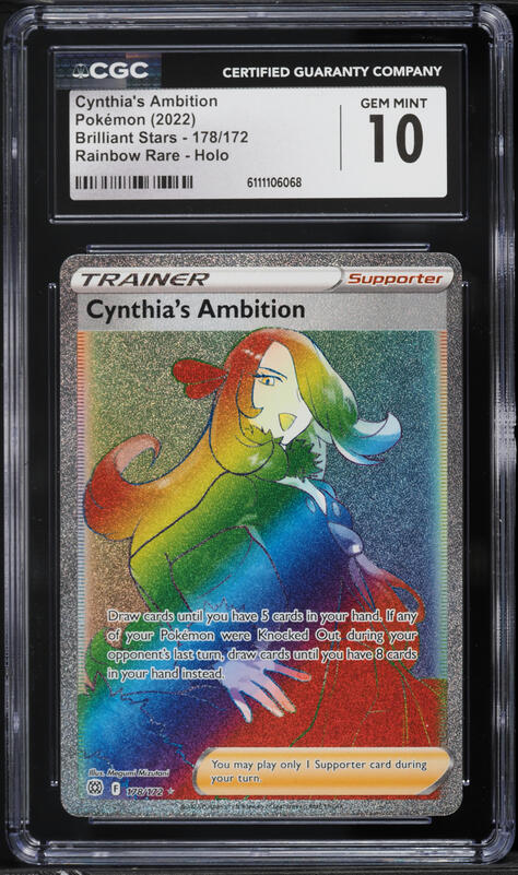 2022 Pokemon Sword & Shield Brilliant Stars Rainbow Rare Cynthia's Ambition #178 CGC 10 GEM
