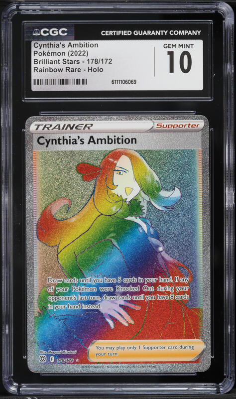 2022 Pokemon Sword & Shield Brilliant Stars Rainbow Rare Cynthia's Ambition #178 CGC 10 GEM