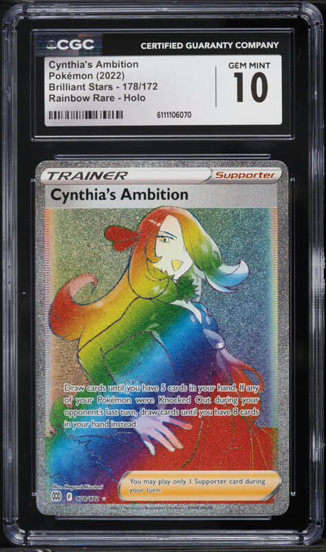 2022 Pokemon Sword & Shield Brilliant Stars Rainbow Rare Cynthia's Ambition  #178 CGC 10 GEM on Fanatics Collect