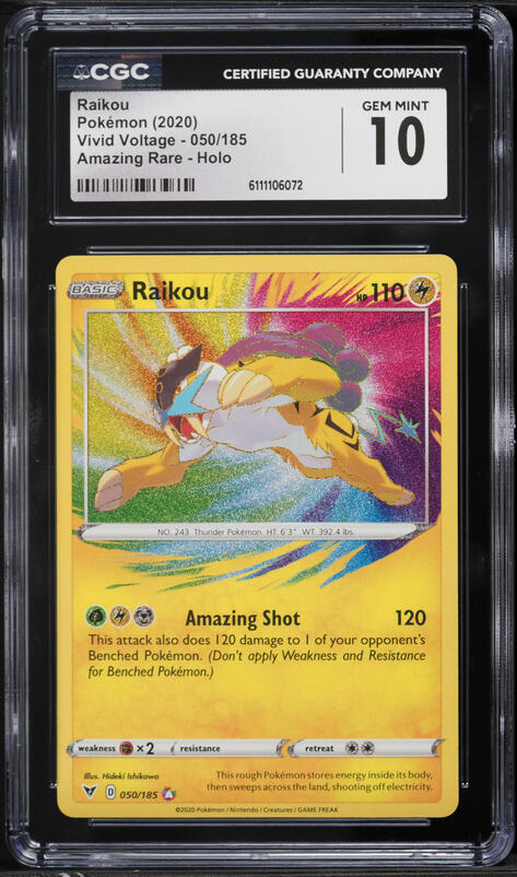 2020 Pokemon Sword & Shield Vivid Voltage Amazing Rare Raikou #50 CGC 10  GEM MINT on Fanatics Collect