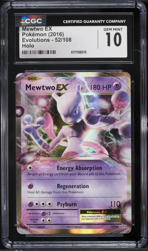 2016 Pokemon XY Evolutions Holo Mewtwo EX #52 CGC 10 GEM MINT on