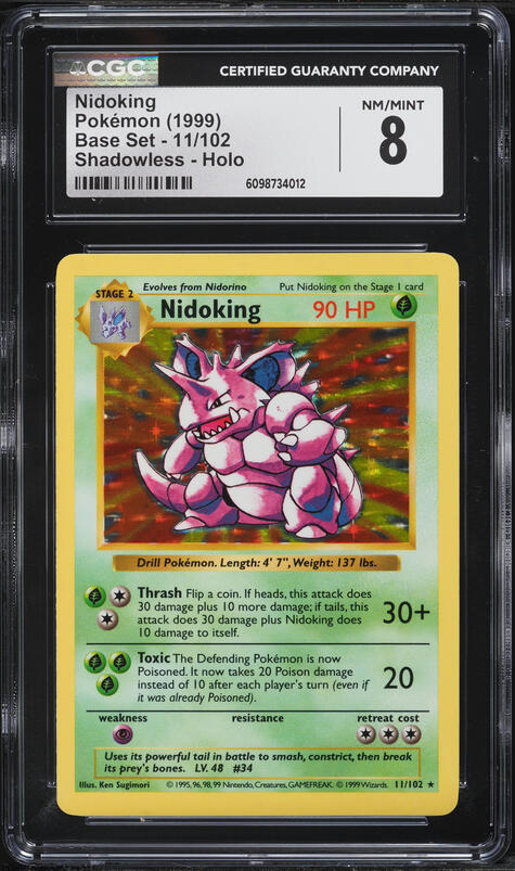 1999 Pokemon Base Set Shadowless Holo Nidoking #11 CGC 8 NM-MT