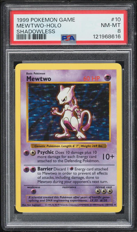 1999 Pokemon Base Set Shadowless Holo Mewtwo #10 PSA 8 NM-MT
