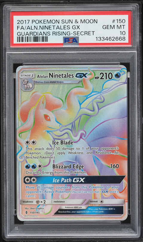 2017 Pokemon Sun & Moon Guardians Rising Rainbow Rare Alolan Ninetales GX #150 PSA 10 GEM MINT