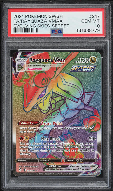 rayquaza gx pokemon card price VMAX (Secret) 217/203 - SWSH07 Evolving Skies Holofoil Colorless Retreat Cost PSA 10 Rayquaza GX SSR