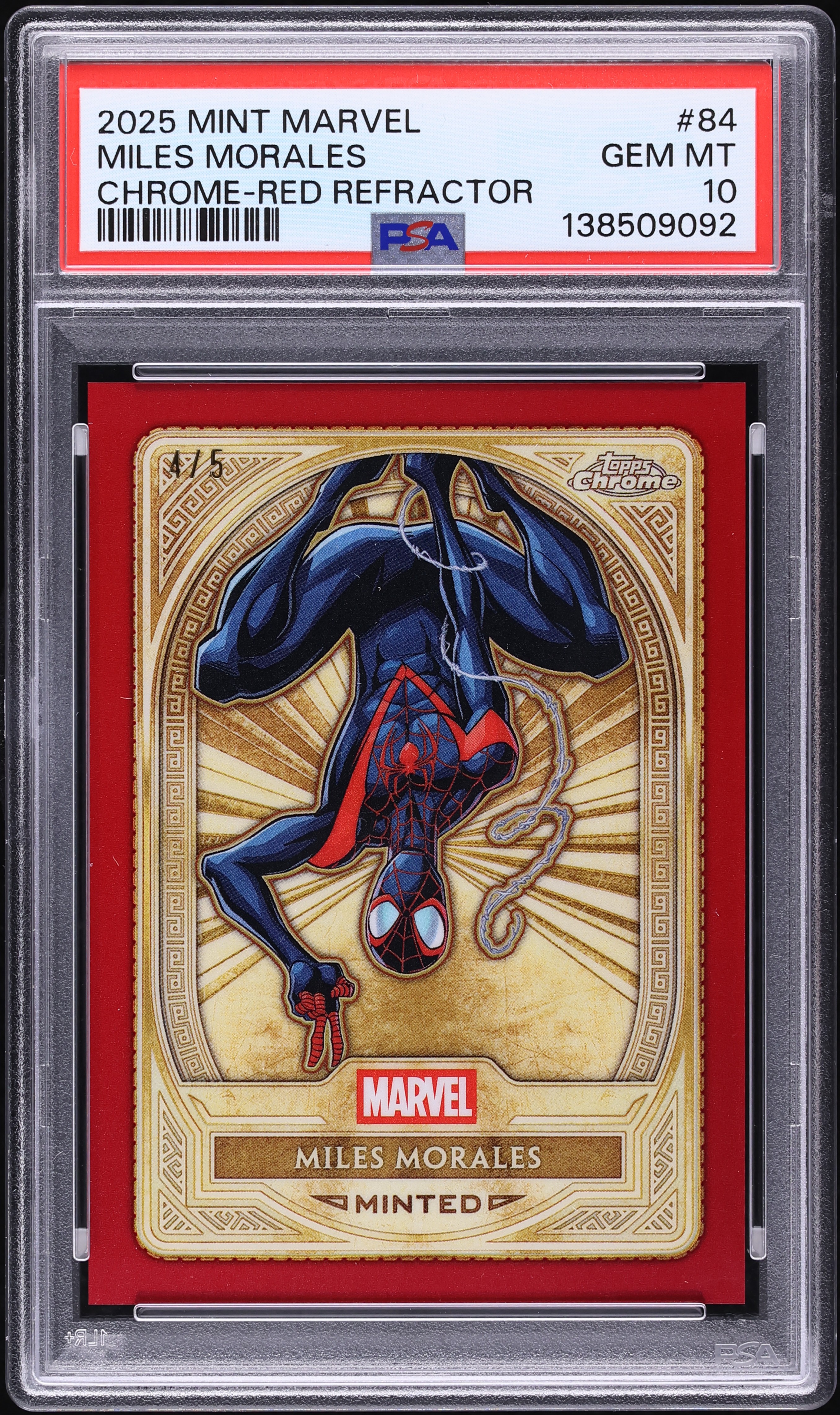 2025 Topps Chrome Mint Marvel Red Refractor Miles Morales /5 #84