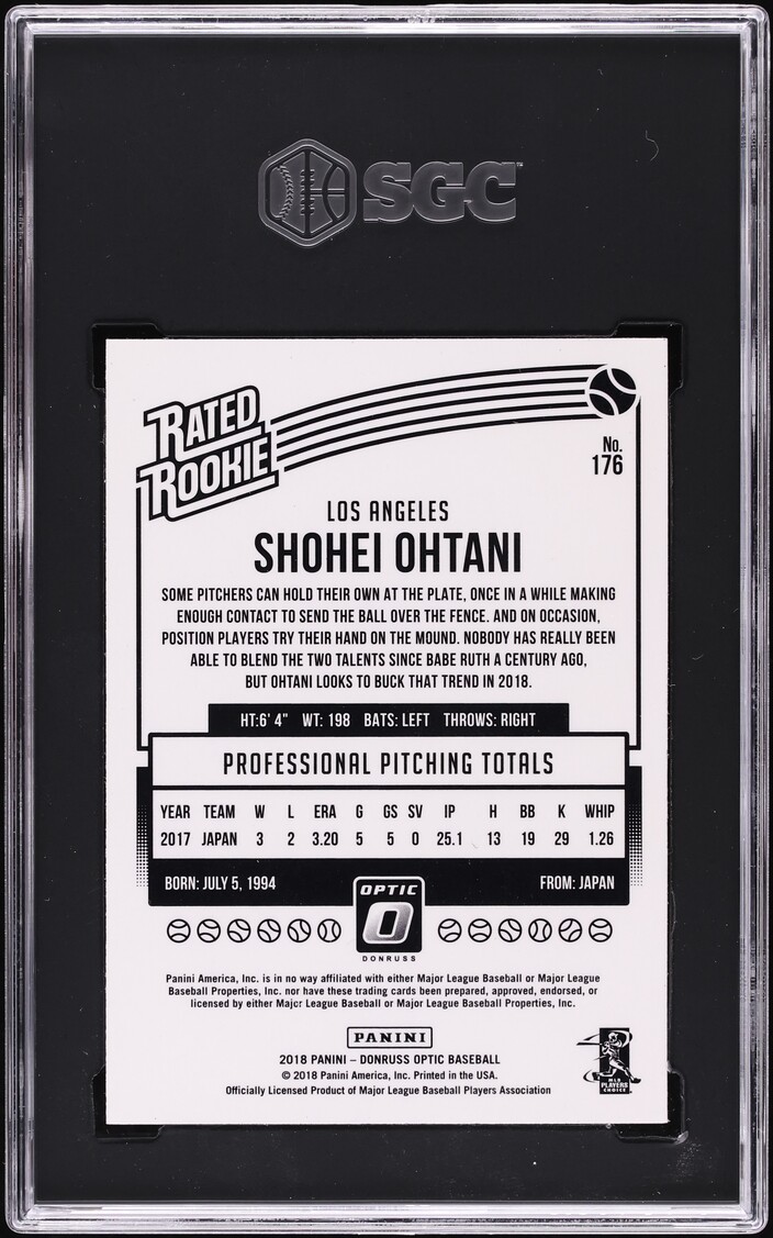 2018 Donruss Optic Shohei Ohtani ROOKIE #176 SGC 9 MINT
