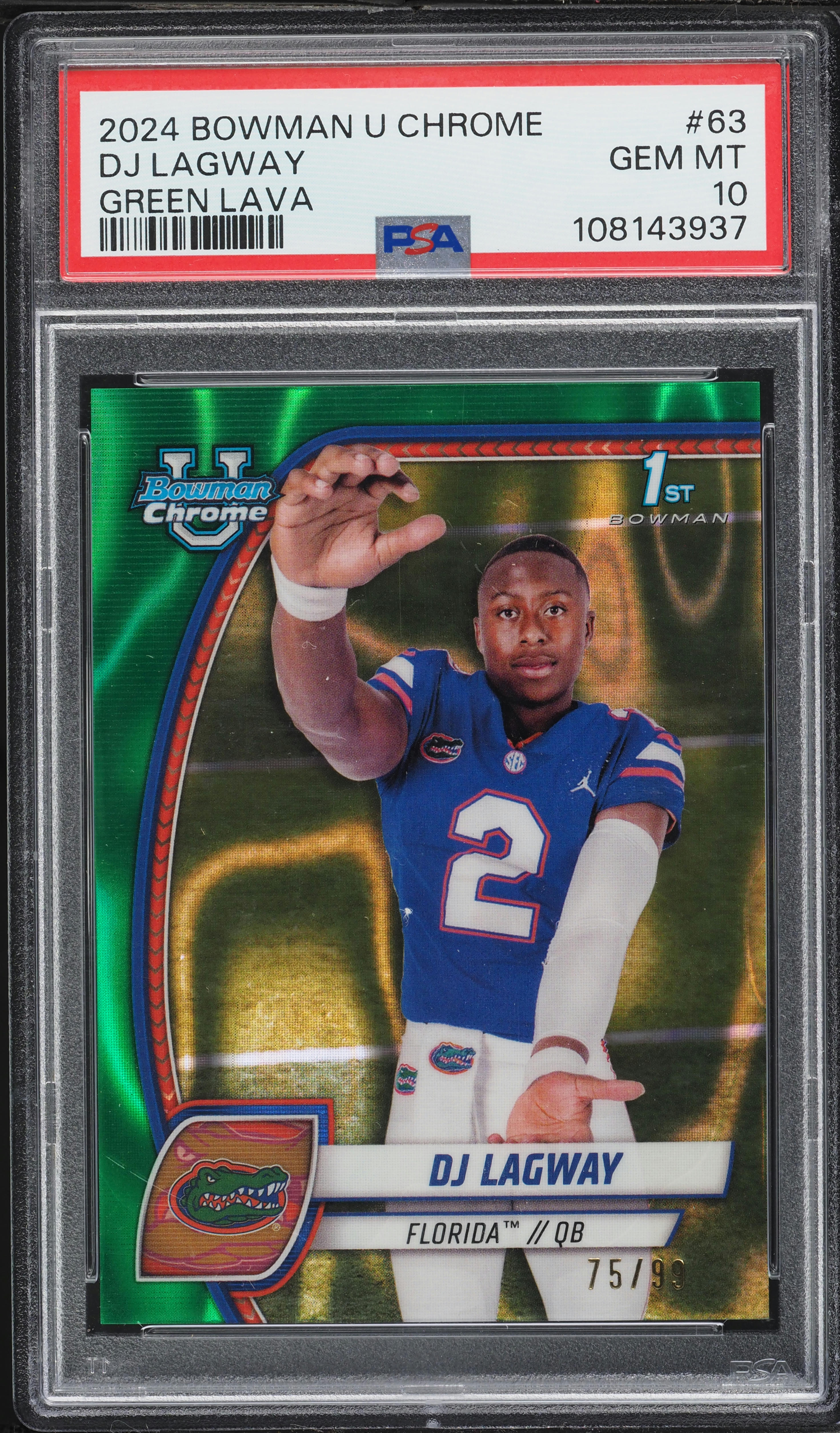 2024 Bowman Chrome University Football Green Lava Refractor DJ Lagway #63 PSA 9