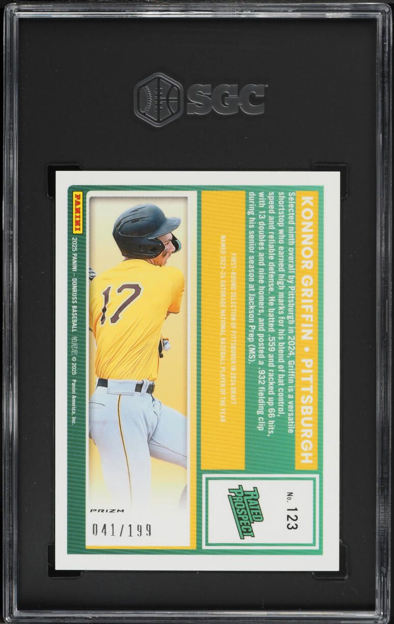 2025 Donruss Optic Orange Prizm Konnor Griffin ROOKIE /199 #123 SGC 9 MINT