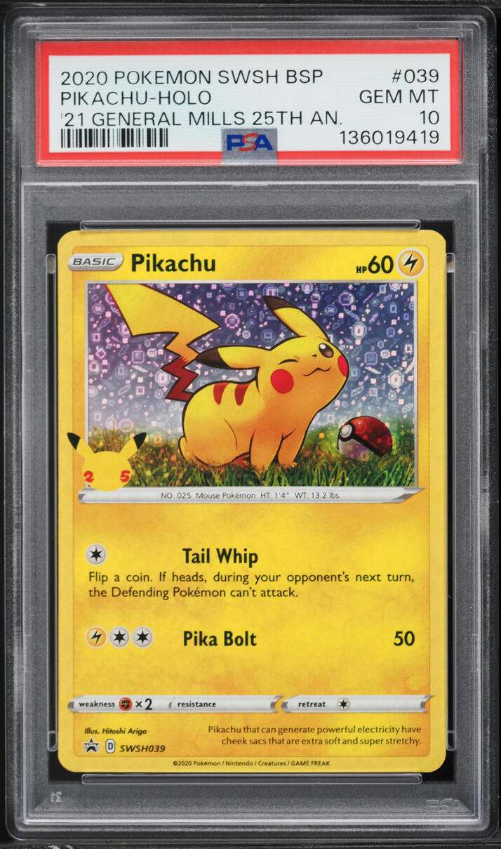 2020 Pokemon SWSH Promo General Mills 25th Anniversary Holo Pikachu #SWSH039 PSA 10 GEM MINT