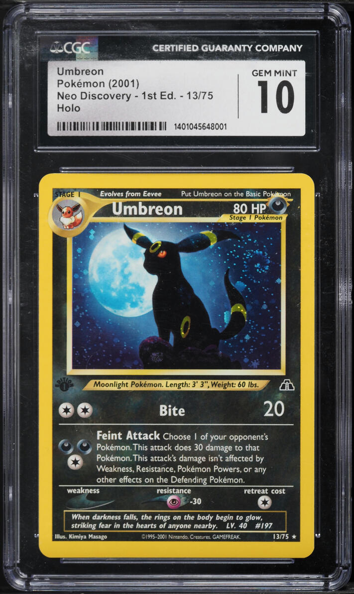 2001 Pokemon Neo Discovery 1st Edition Holo Umbreon #13 CGC 10 GEM MINT