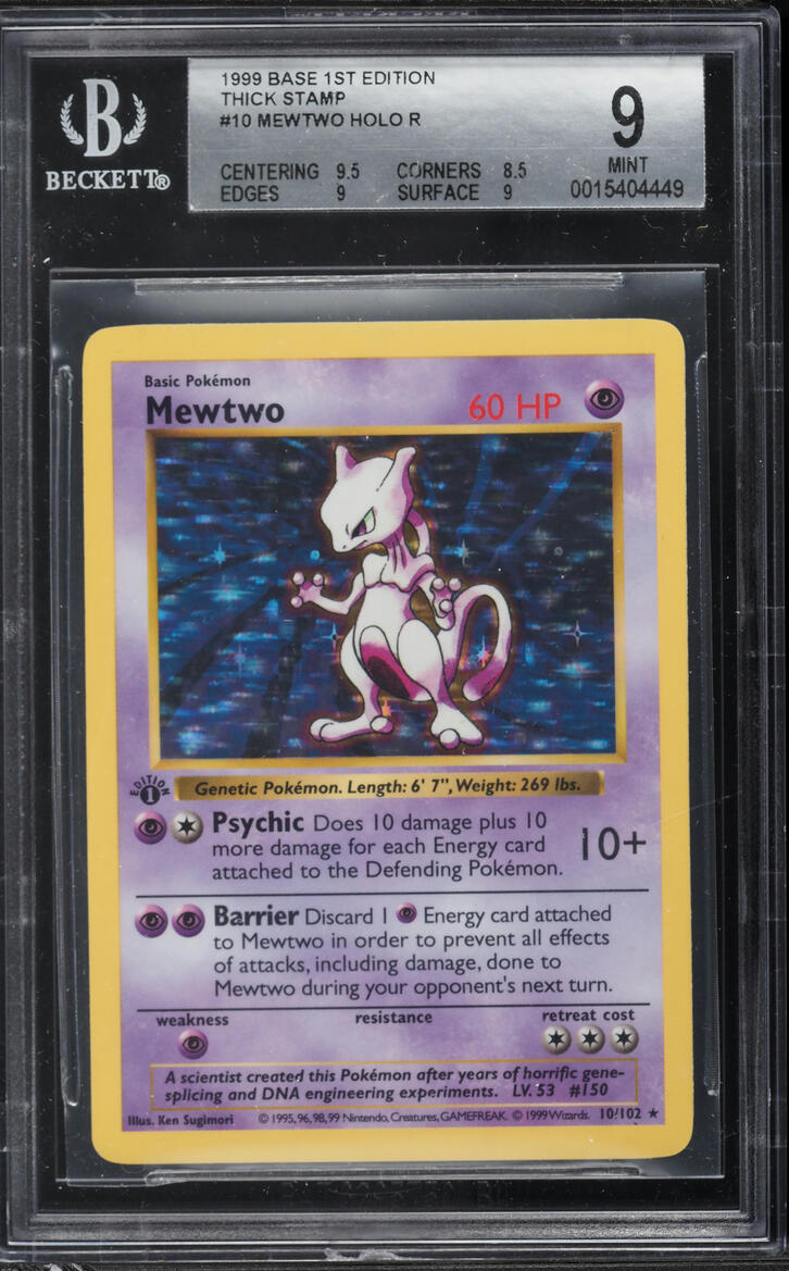 1999 Pokemon Base Set Shadowless 1st Edition Thick Stamp Holo Mewtwo #10 BGS 9 MINT