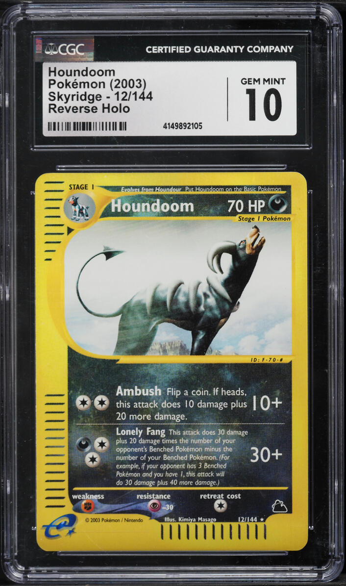 2003 Pokemon Skyridge Reverse Holo Houndoom #12 CGC 10 GEM MINT