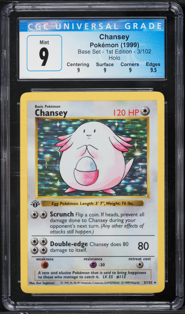 1999 Pokemon Base Set Shadowless 1st Edition Holo Chansey #3 CGC 9 MINT