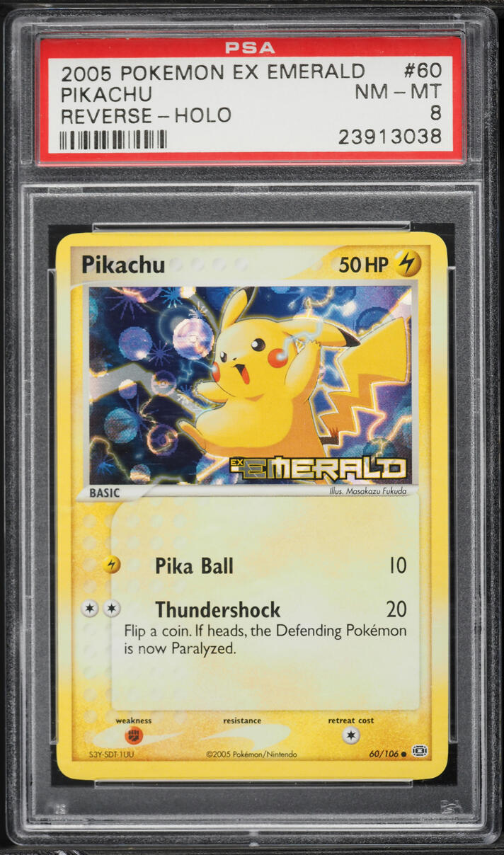 2005 Pokemon EX Emerald Reverse Holo Pikachu #60 PSA 8 NM-MT