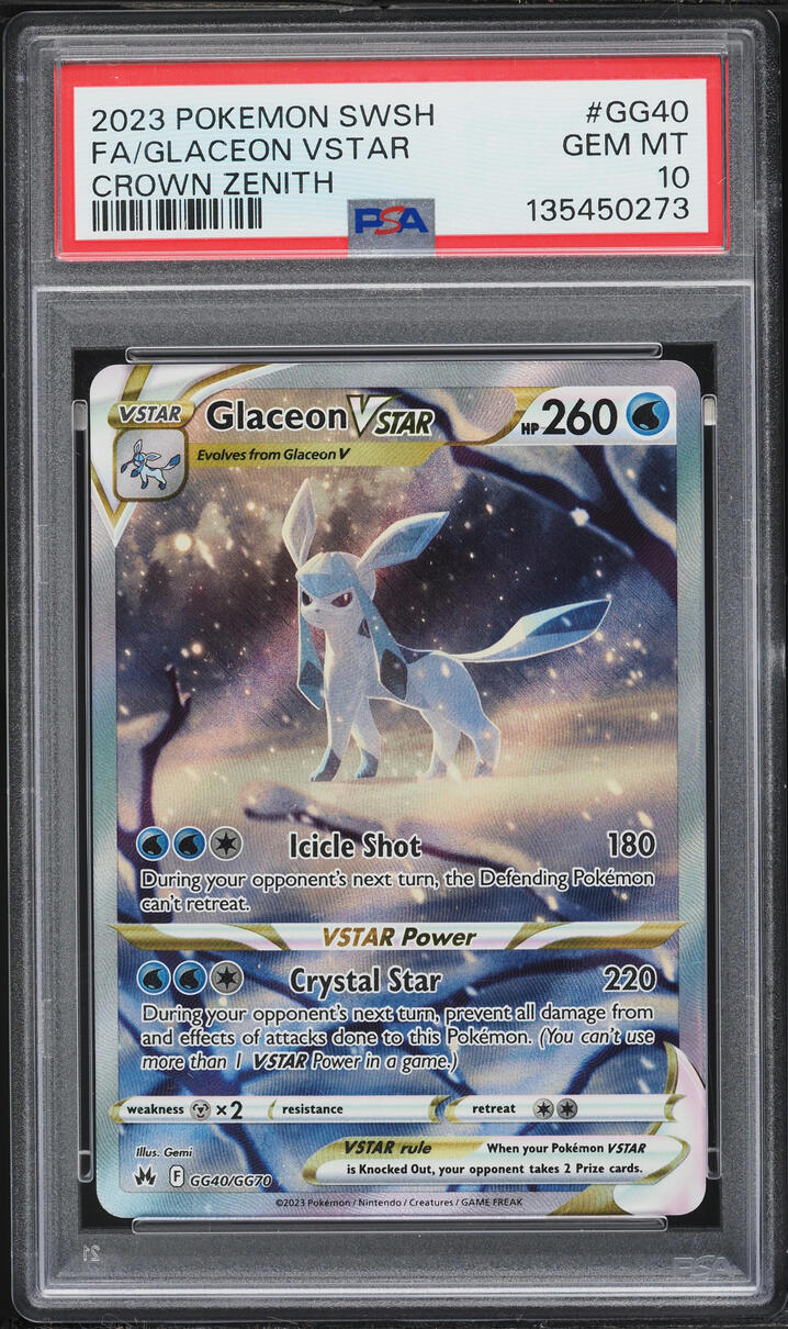 2023 Pokemon Sword & Shield Crown Zenith Alt Art Glaceon VSTAR #GG40 PSA 10 GEM MINT