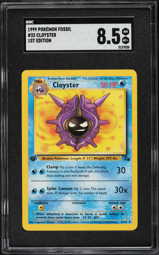 1999 Pokemon Fossil 1st Edition Cloyster #32 SGC 8.5 NM-MT+