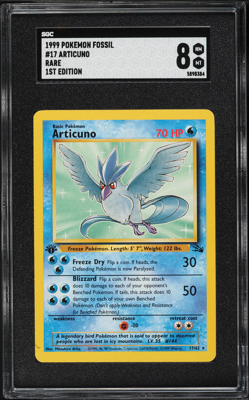 1999 Pokemon Fossil Rare 1st Edition Articuno #17 SGC 8 NM-MT