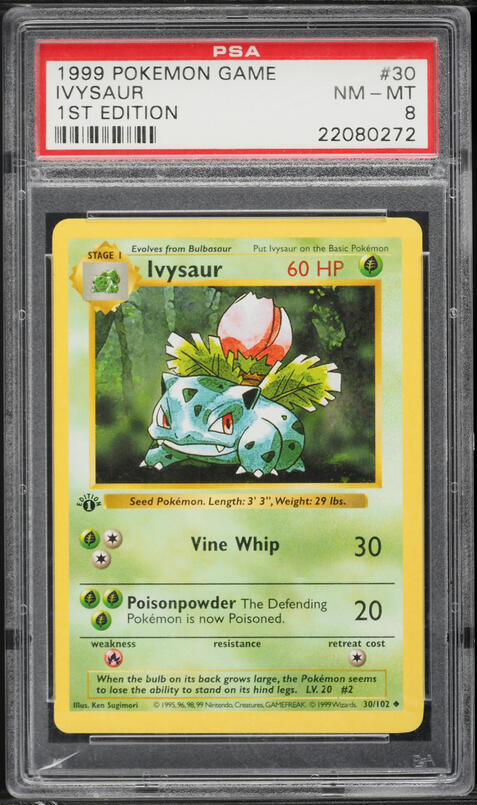 1999 Pokemon Base Set Shadowless 1st Edition Ivysaur #30 PSA 8 NM-MT