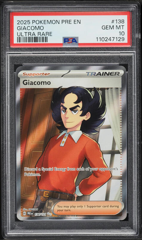 2025 Pokemon Scarlet & Violet Prismatic Evolutions Full Art Giacomo #138 PSA 10 GEM MINT