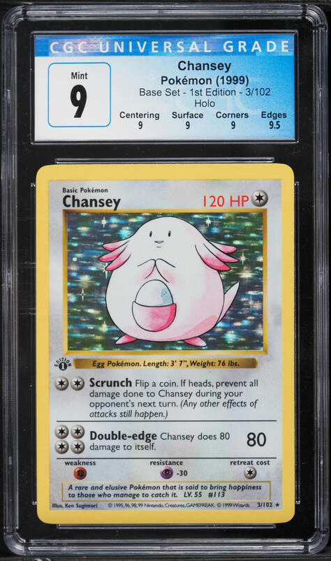 1999 Pokemon Base Set Shadowless 1st Edition Holo Chansey #3 CGC 9 MINT
