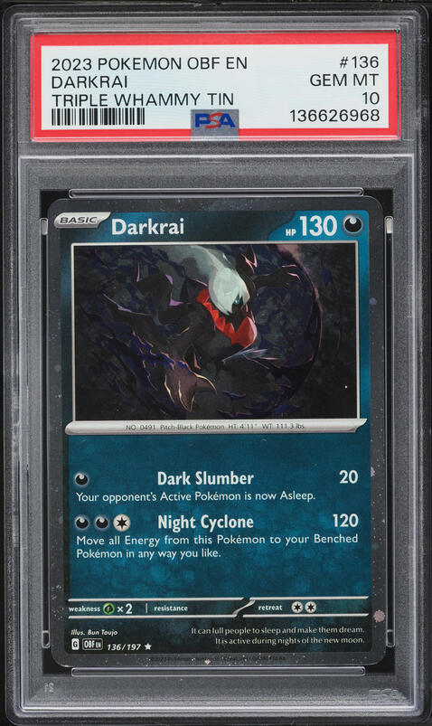 2023 Pokemon Scarlet & Violet Obsidian Flames Triple Whammy Tin Darkrai #136 PSA 10 GEM MINT