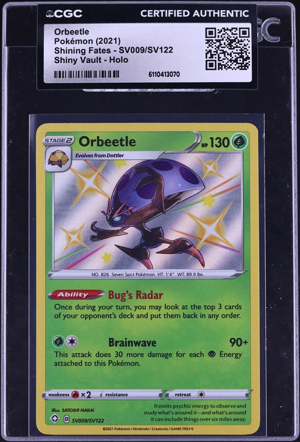 2021 Pokemon Sword & Shield Shining Fates Shiny Vault Holo Orbeetle #SV009 CGC AUTH