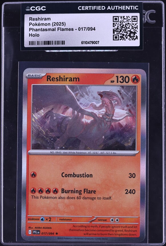 2025 Pokemon Mega Evolution Phantasmal Flames Holo Reshiram #17 CGC AUTH