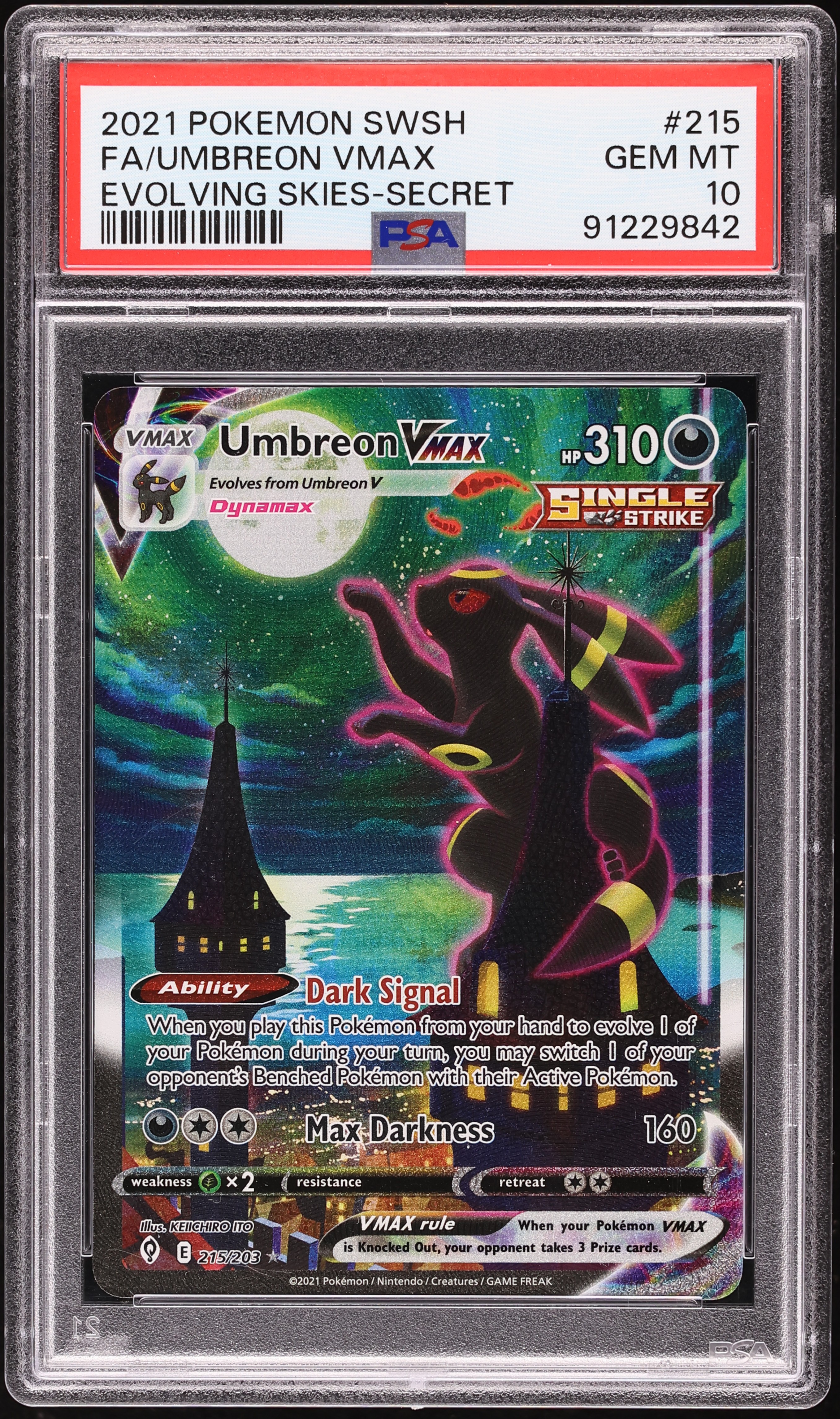 2021 Pokemon Sword & Shield Evolving Skies SEC Umbreon VMAX #215