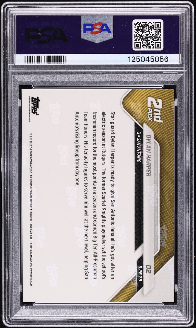 2025 Topps Now Draft Dylan Harper ROOKIE #D2 PSA 10 GEM MINT