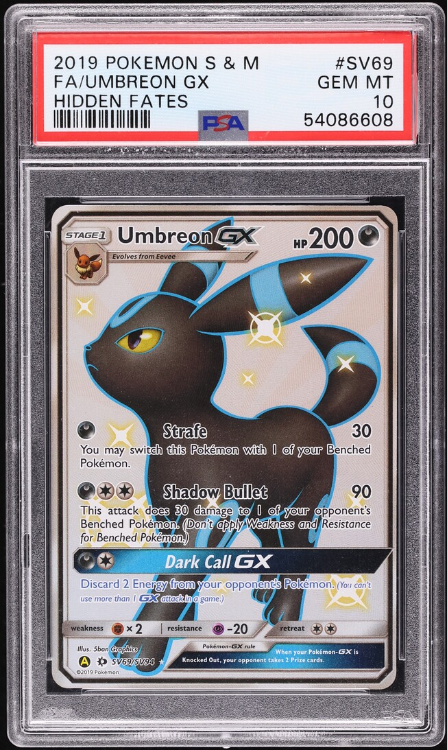 2019 Pokemon Sun & Moon Hidden Fates Shiny Umbreon GX #SV69 PSA 10 GEM MINT