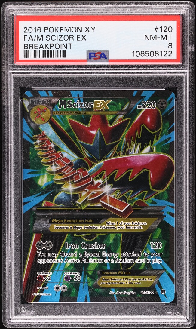 2016 Pokemon XY BREAKpoint Full Art M Scizor EX #120 PSA 8 NM-MT