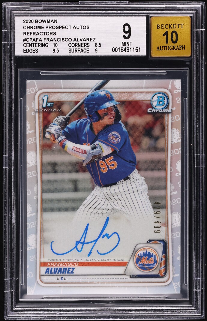 2020 Bowman Chrome Refractor Francisco Alvarez PROSPECT AUTO /499 #CPA-FA BGS 9 MINT
