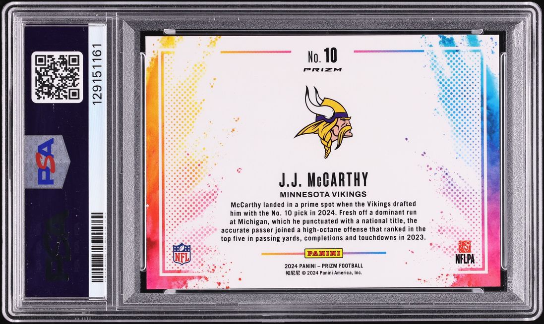 2024 Panini Prizm Color Blast J.J. McCarthy ROOKIE #10 PSA 10 GEM MINT