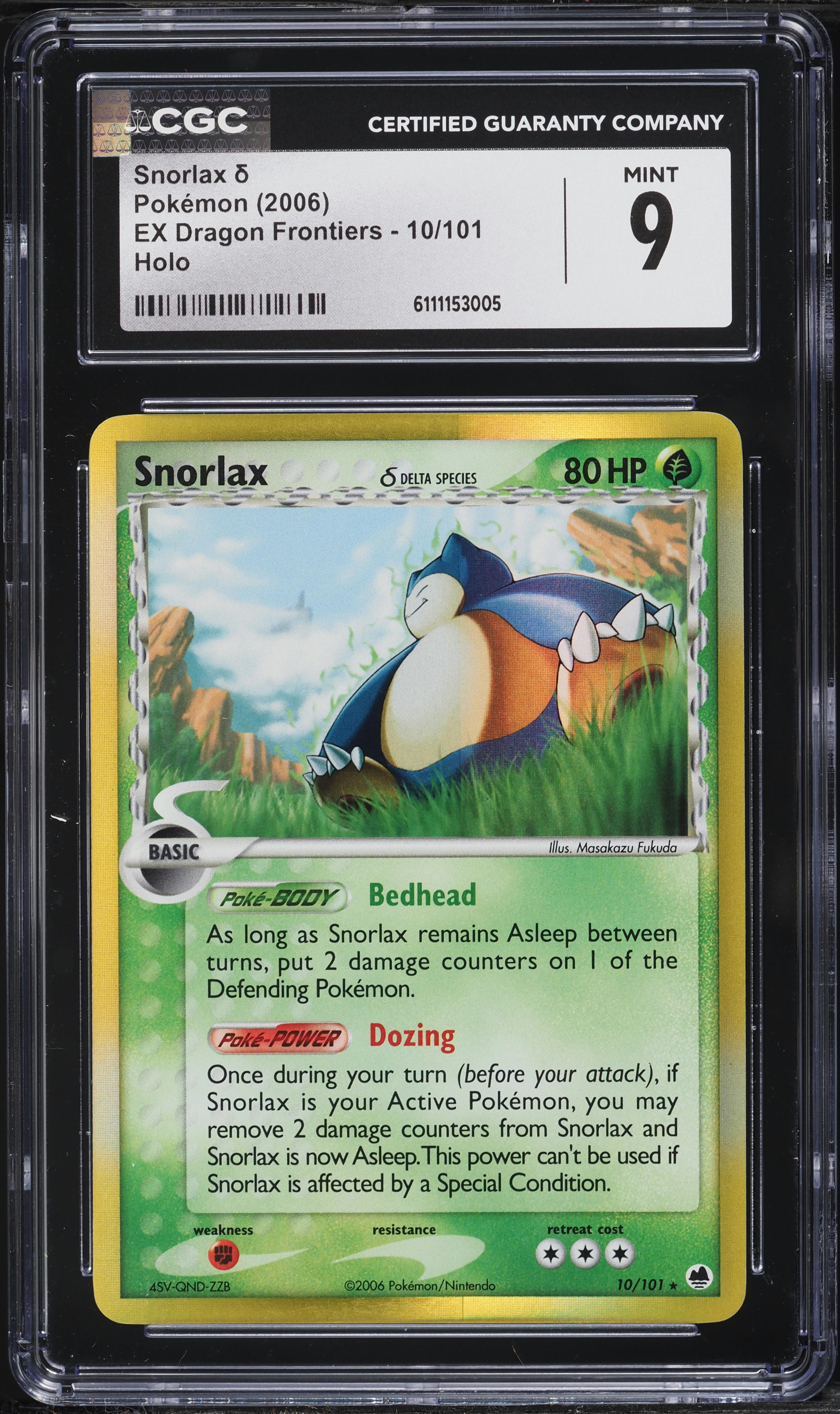 2006 Pokemon EX Dragon Frontiers Holo Snorlax #10 CGC 9 MINT on