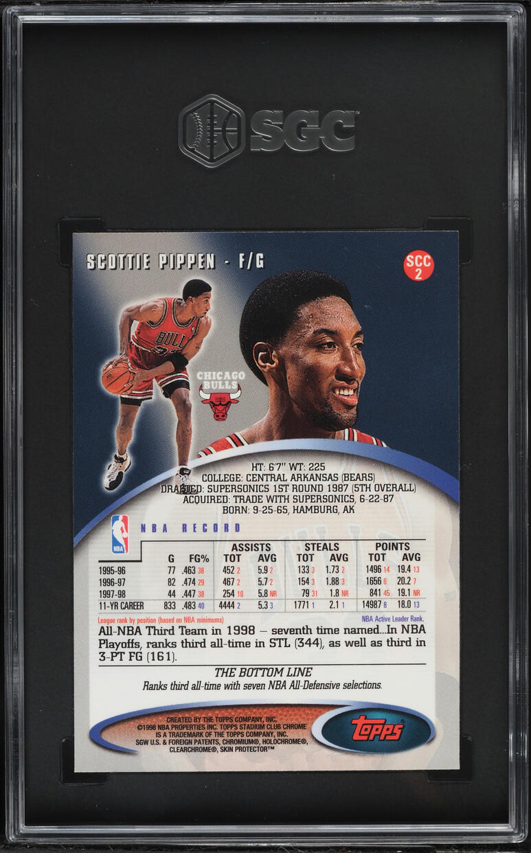 1998 Stadium Club Chrome Scottie Pippen #SCC2 SGC 9 MINT