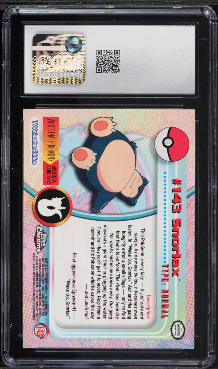 2000 Topps Chrome Pokemon Series 2 Chrome Snorlax #143 CGC 9 MINT