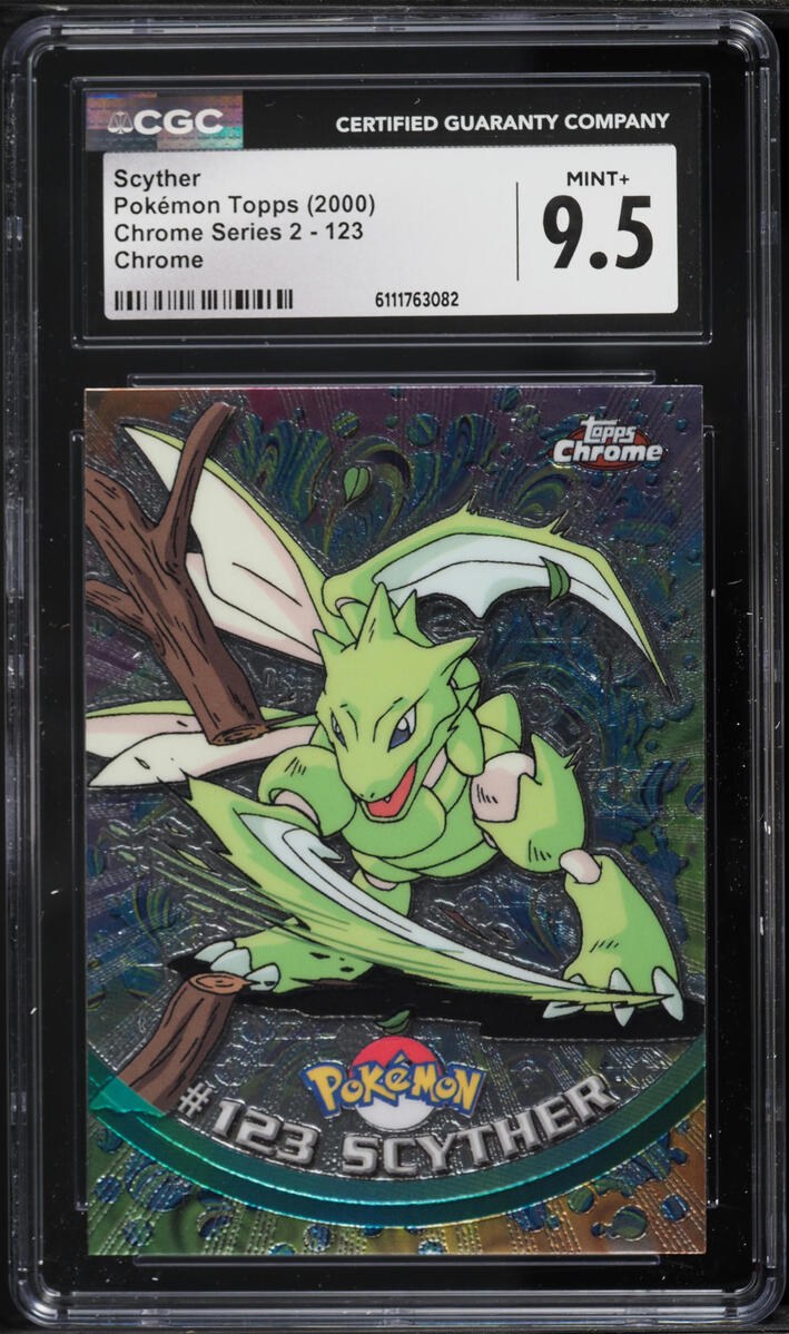 2000 Topps Chrome Pokemon Series 2 Chrome Scyther #123 CGC 9.5 MINT+