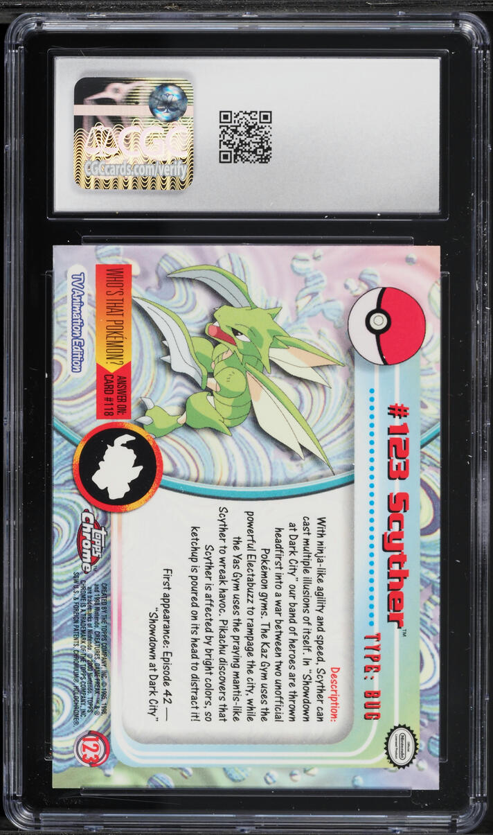 2000 Topps Chrome Pokemon Series 2 Chrome Scyther #123 CGC 9.5 MINT+