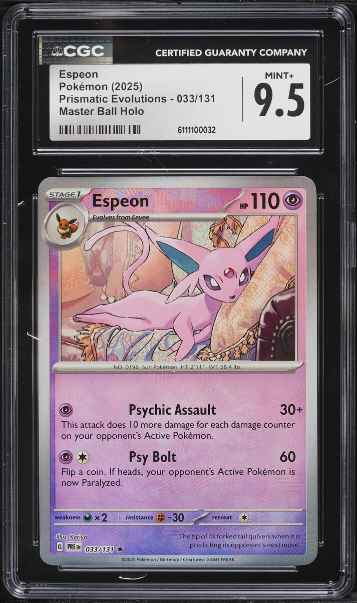 2025 Pokemon Scarlet & Violet Prismatic Evolutions Master Ball Holo Espeon #33 CGC 9.5 MINT+