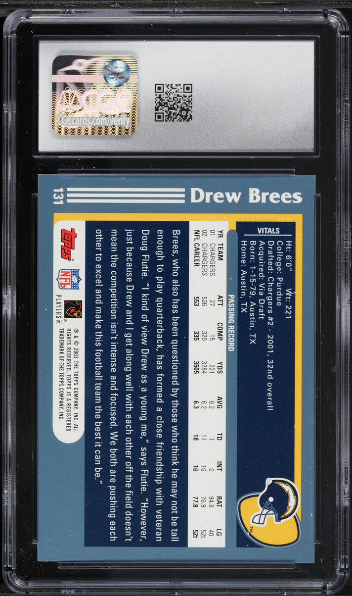 2003 Topps First Edition Drew Brees #131 CGC 9 MINT