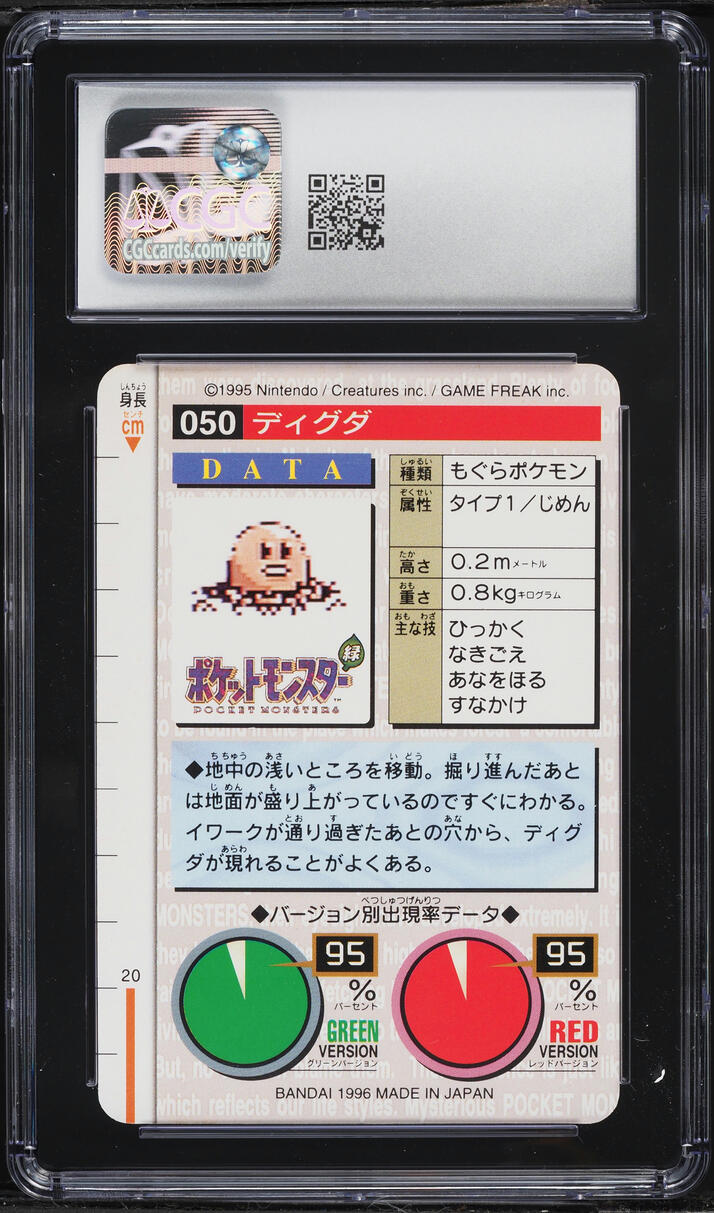 1996 Pokemon Japanese Bandai Carddass Part 1 Red Card Diglett #050 CGC ...