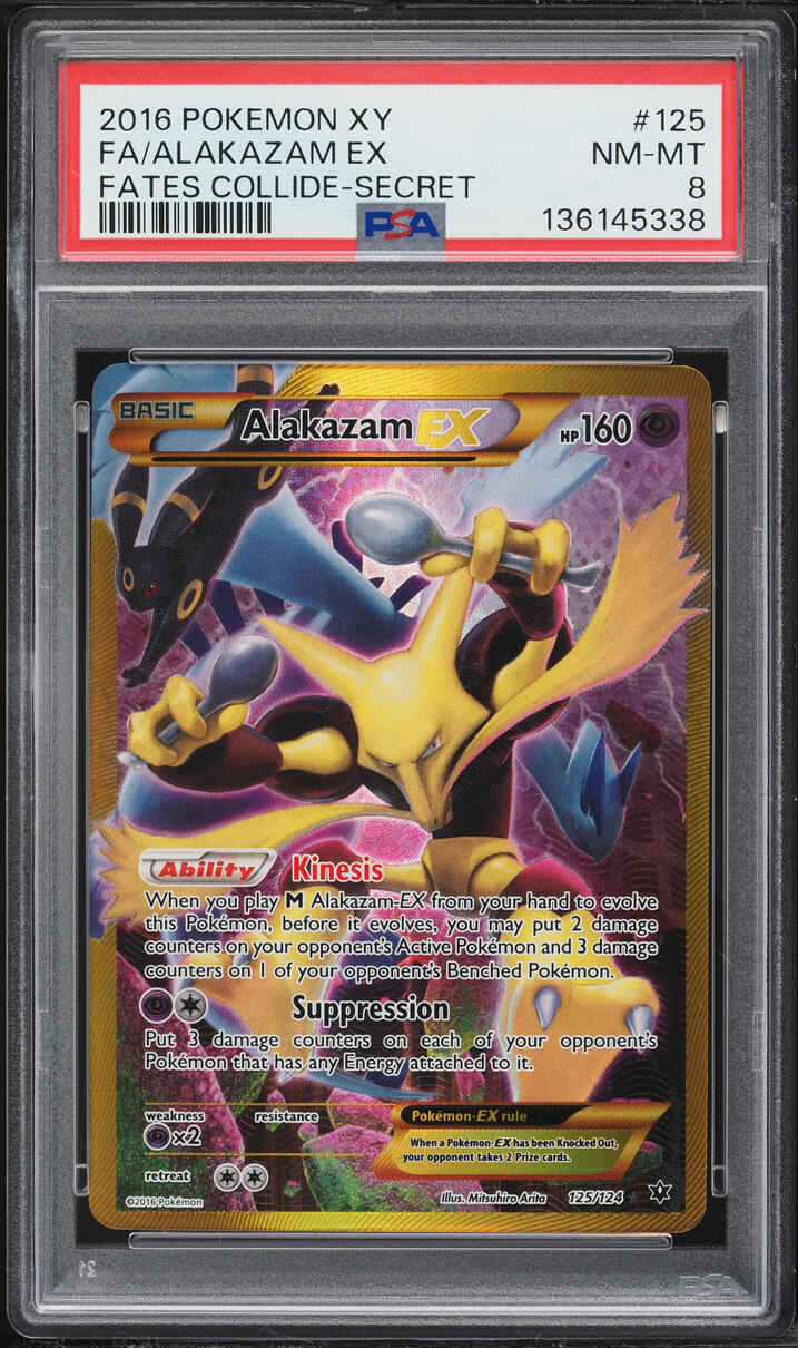 2016 Pokemon XY Fates Collide Full Art Alakazam EX #125 PSA 8 NM-MT