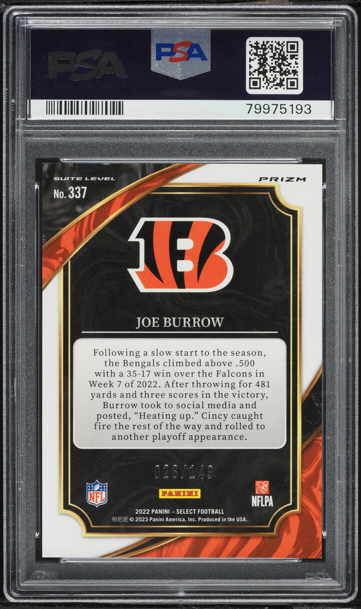 2022 Select Tri-Color Prizm Joe Burrow /149 #337 PSA 10 GEM MINT