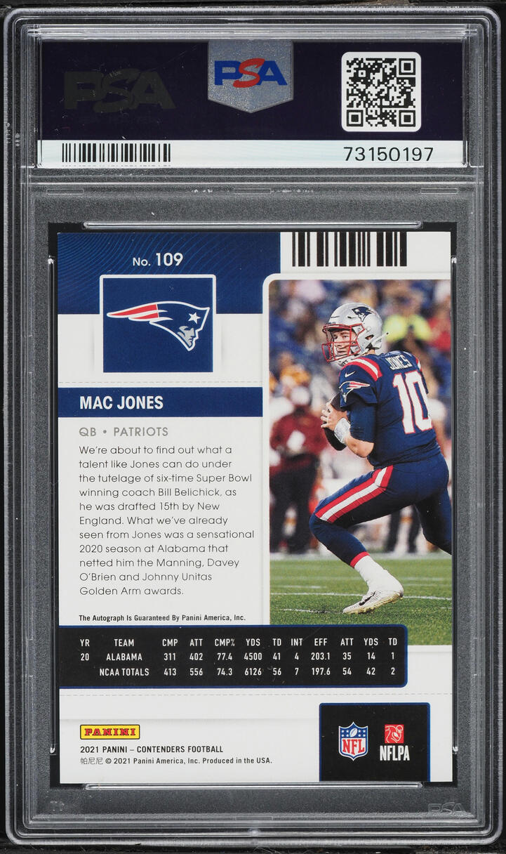 2021 Panini Contenders Championship Mac Jones ROOKIE AUTO /49 #109 PSA 9 MINT