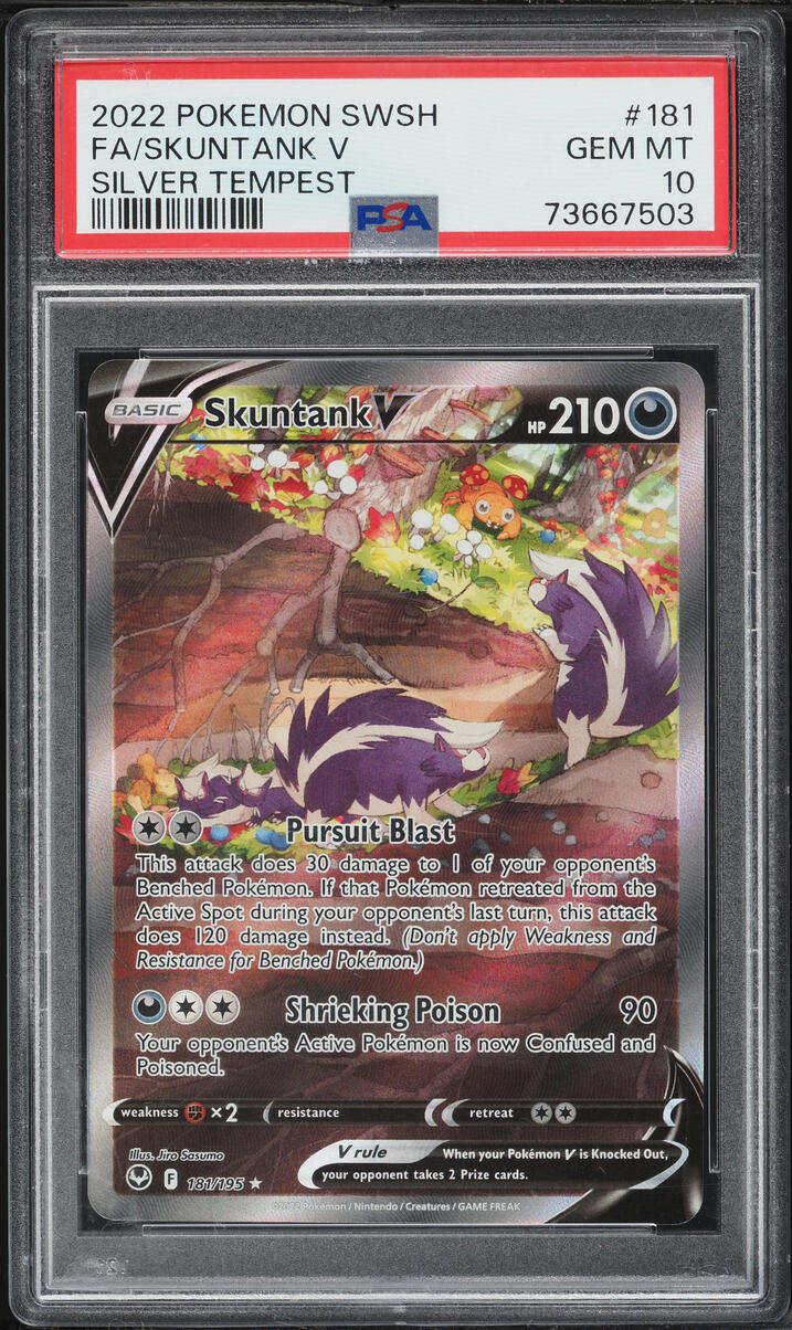 2022 Pokemon Sword & Shield Silver Tempest Alt Art Skuntank V #181 PSA 10 GEM MINT