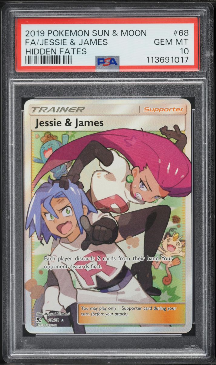 2019 Pokemon Sun & Moon Hidden Fates Full Art Jessie & James #68 PSA 10 GEM MINT
