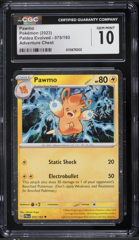 2023 Pokemon Scarlet & Violet Paldea Evolved Adventure Chest Pawmo #75 CGC 10 GEM MINT