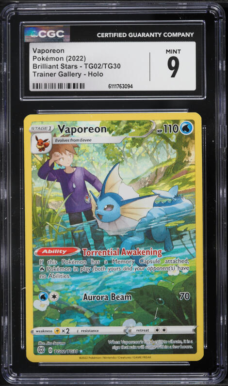 2022 Pokemon Sword & Shield Brilliant Stars Trainer Gallery CHR Vaporeon #TG02 CGC 9 MINT