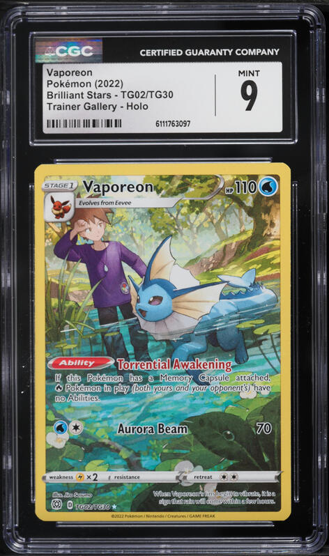 2022 Pokemon Sword & Shield Brilliant Stars Trainer Gallery CHR Vaporeon #TG02 CGC 9 MINT